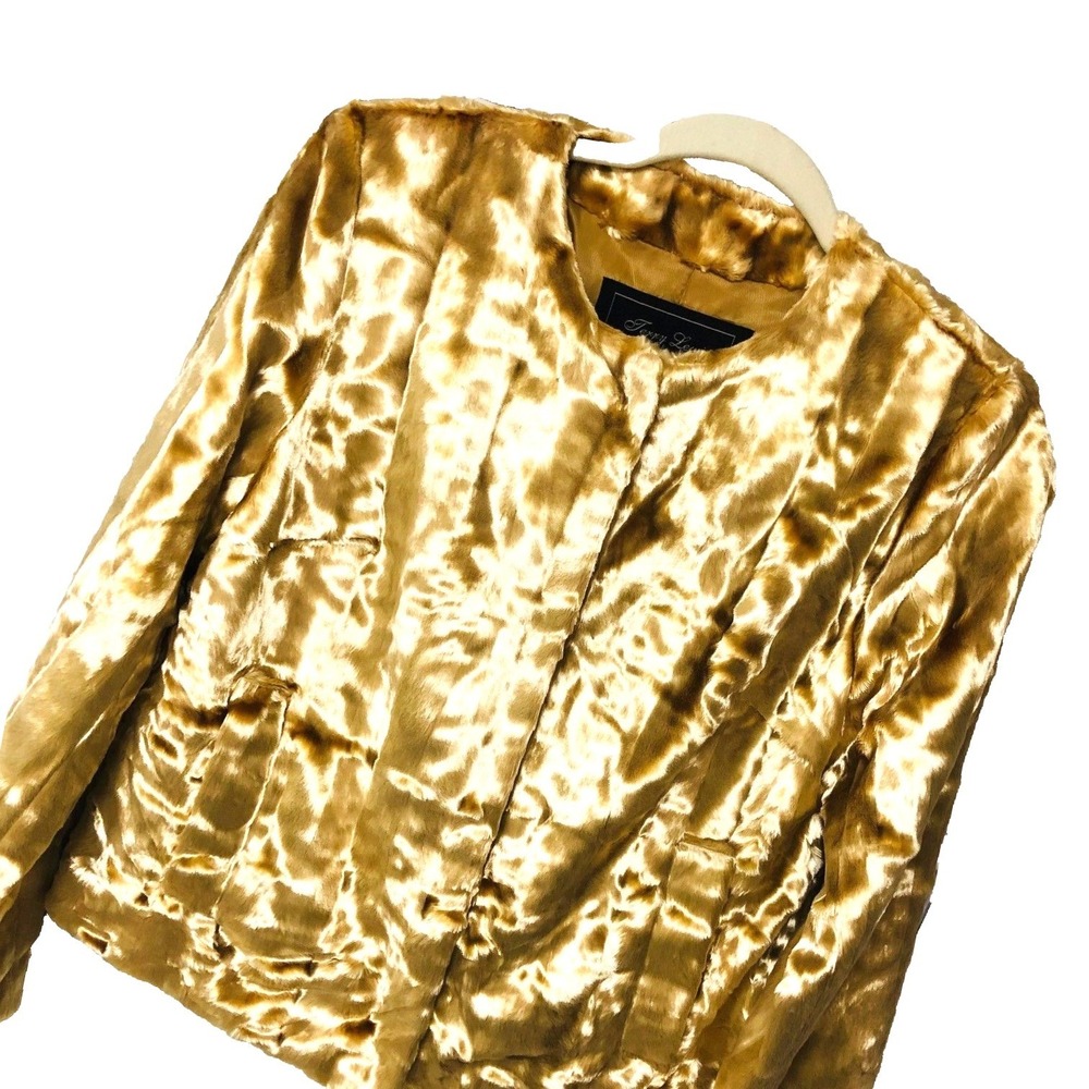 Y2K Terry Lewis Gold Fur Crop Jacket Party Fairy Date Event NWOT Womens XS